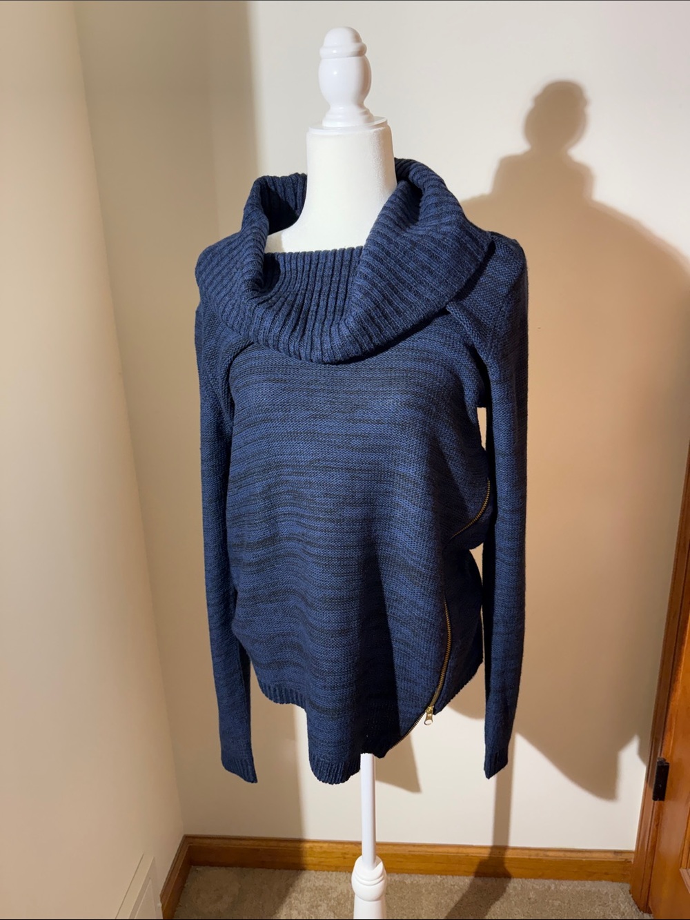 Emily Rose Navy Cowl-Neck Sweater with Side Zip - Picture 1 of 6